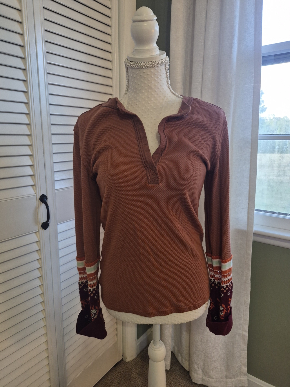 We The Free Rust Long-Sleeve Thermal Top with Patterned Cuffs